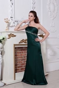 Green One Shoulder Prom Evening Dress Ruch and Beading