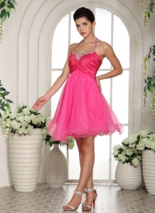 Mini-length Prom Homecoming Dress Hot Pink Halter Straps