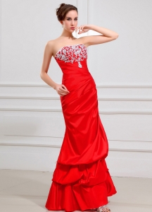 Taffeta Prom Dress Red Lace Decorate Strapless A-Line