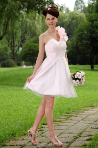 Handle Flowers Dama Dress Light Pink One Shoulder Mini
