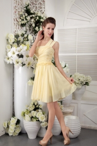 Asymmetrical Short Dama Dress Light Yellow Chiffon Pleat