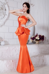 Mermaid Evening Pageant Dress Sweetheart Satin Ruch Orange