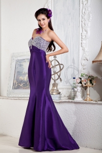 Beaded Celebrity Pageant Dress Mermaid Sweetheart Purple