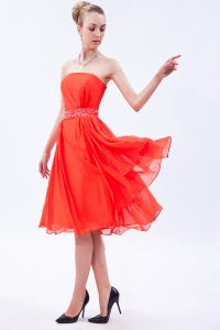Beading Dama Dress Orange Red Strapless Knee-length