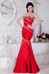 Appliques Evening Pageant Dress Red Mermaid Sweetheart
