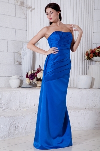 Satin Evening Pageant Dress Royal Blue Brush Train Ruch