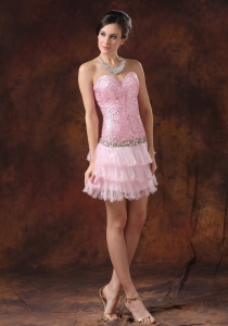Sequin Tulle Cocktail Graduation Dress Baby Pink Mini-length