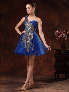 One Shoulder Cocktail Homecoming Dress MiniRoyal Blue