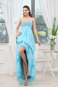 Prom Dress With Appliques High-low Aqua Blue