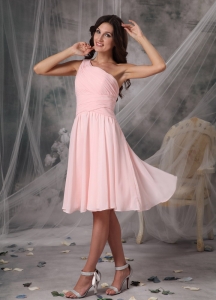 One Shoulder Dama Dress for Quince Baby Pink Knee