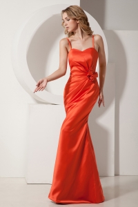 Mermaid Prom Evening Dress Rust Red Spaghetti Straps Satin