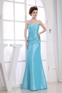 Mermaid Prom Dress Aqua Blue Spaghetti Straps Bead Ruch