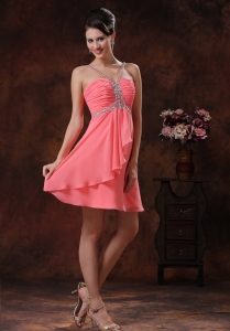 V-neck Watermelon Short Prom Homecoming Dress