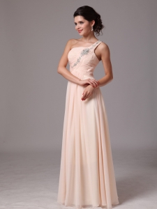 Beaded Shoulder Champagne Prom Pageant Gowns
