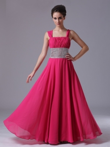 Hot Pink Pegeant Evening Dress With Silver Waist