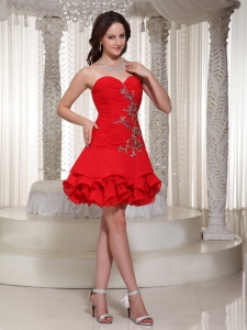 Red Sweetheart Embroidery Short Prom Dress