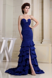 Blue Sweetheart Ruched Bodice For Prom Dress