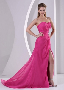 Slit Hot Pink Sweetheart Prom Celebrity Dress