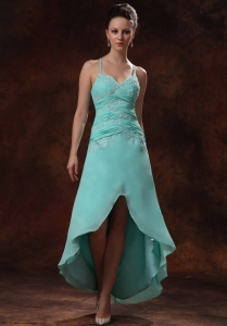 High-low Spaghetti Straps Turquoise Pageant Dress