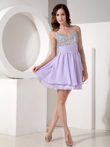 Lilac Mini-length Chiffon Homecoming Cocktail Prom Dress
