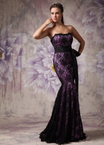 Purple and Black Mermaid Lace Brush Train Celebriy Dress