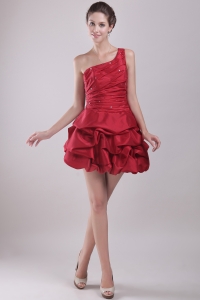 Red Mini-length One Shoulder Beaded Cocktail Dress