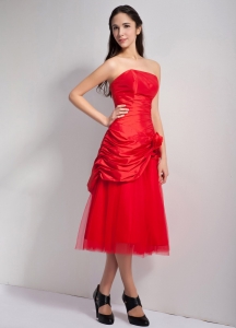 Red Strapless Tea-length Prom Holiday Dresses