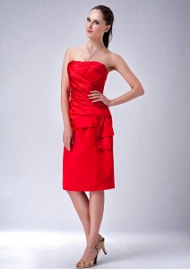 Red Column Strapless Knee-length Prom Holiday Dresses