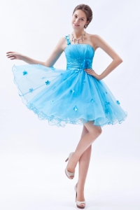 Baby Blue One Shoulder Appliques Cocktail Homcoming Dress