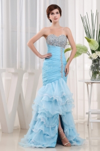 Chic Mermaid Baby Blue Layered Prom Dress For Party