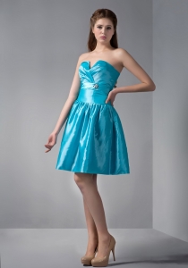 Blue A-line Sweetheart Mini-length Beading Prom Graduation Dress
