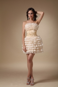 Champagne Ruffle Beading Homecoming Cocktail Dress