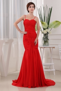 Cheap Mermaid Spaghetti Prom Dress In Red