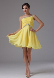 Yellow One Shoulder Beading Homecoming Prom Dress