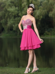 Beaded Hot Pink Prom Homecoming Short Dress