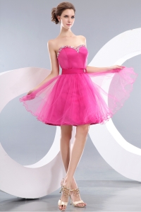 Sweetheart Hot Pink Mini-length Beading Cocktail Dresses