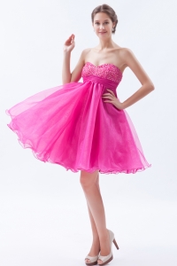 Hot pink A line Mini-length Beading Cocktail Prom Dress
