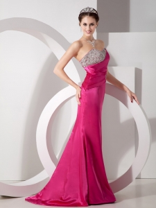 Fuchsia Beading Promg Pageant Dress For Graduation