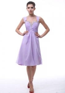 Lavender Straps Prom Dress with Beading and Ruch Knee-length