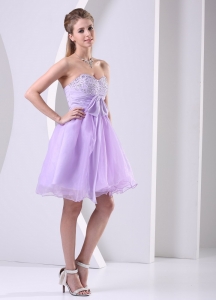 Sweetheart Lilac Beaded Sash Short Knee-length Prom Dress