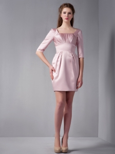 Pink Square Mini-length Taffeta Ruch Cocktail Dress