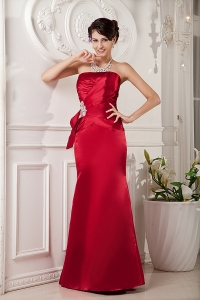 Red Column Shimmering Beading Prom Evening Dress