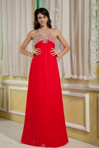 Sweetheart Red Floor-length Chiffon Beading Prom Evening Dress