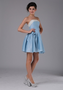 Light Blue Strapless Mini-length Prom Graduation Dress