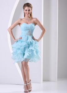 Ruffles Aque Blue Sweetheart Ruched Homecoming Cocktail Dress