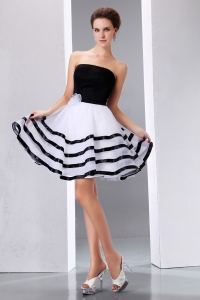 Black and White Strapless Cocktail Dresses Hand Made Flower