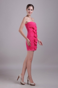 Hot Pink Strapless Prom Cocktail Dresses Beading