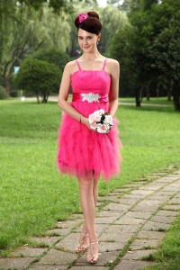 Hot Pink Straps Mini-length Homecoming Dress