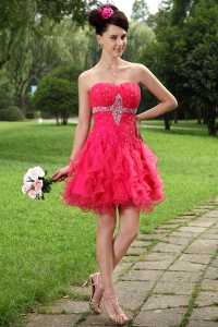 Sweetheart Mini-length Beading Homecoming Dress Hot pink