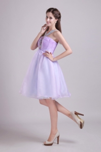 A-line V-neck Knee-length Beading Lilac Cocktail Dresses